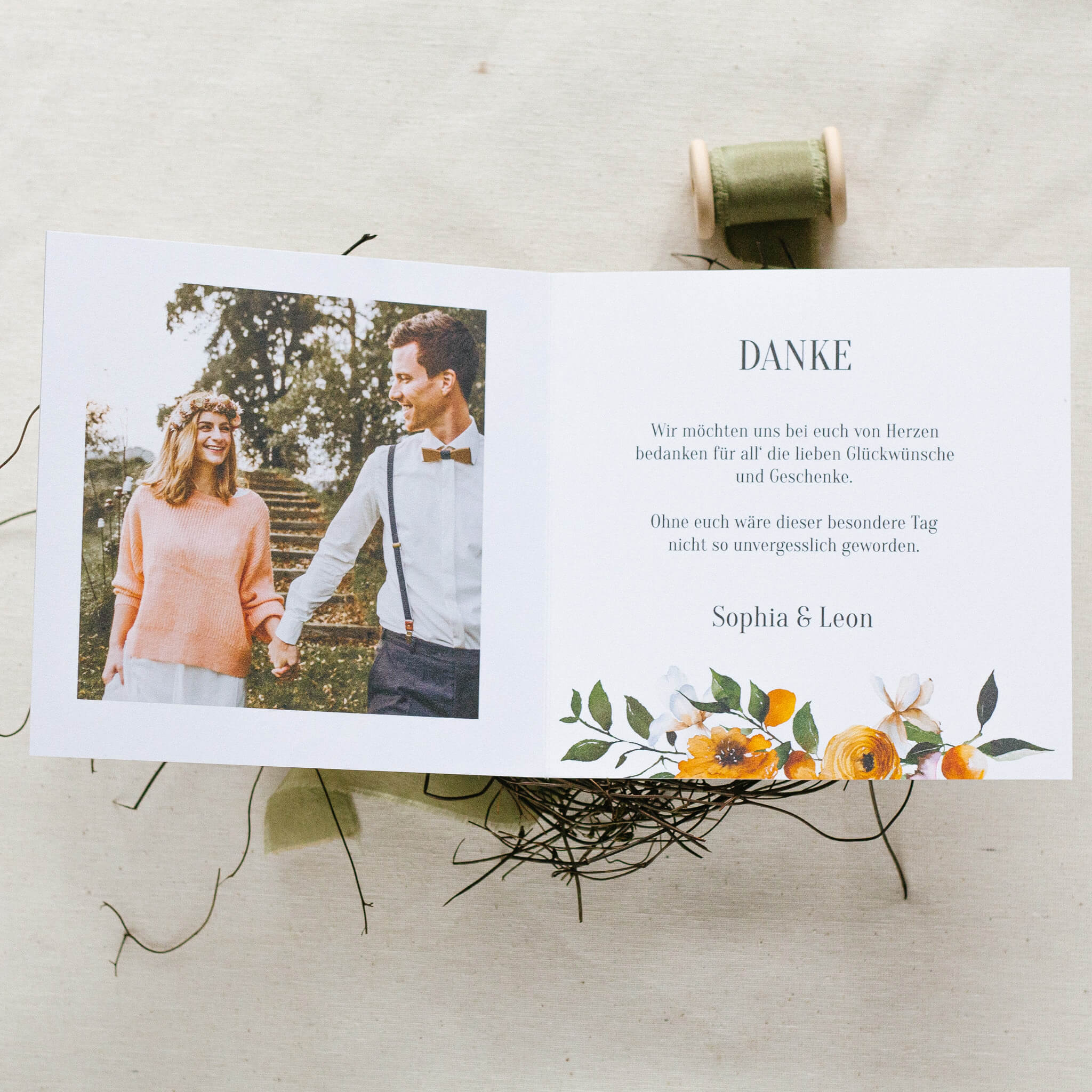 Dankkarte Mediterrane Hochzeit - Siegel Boutique Mestharm