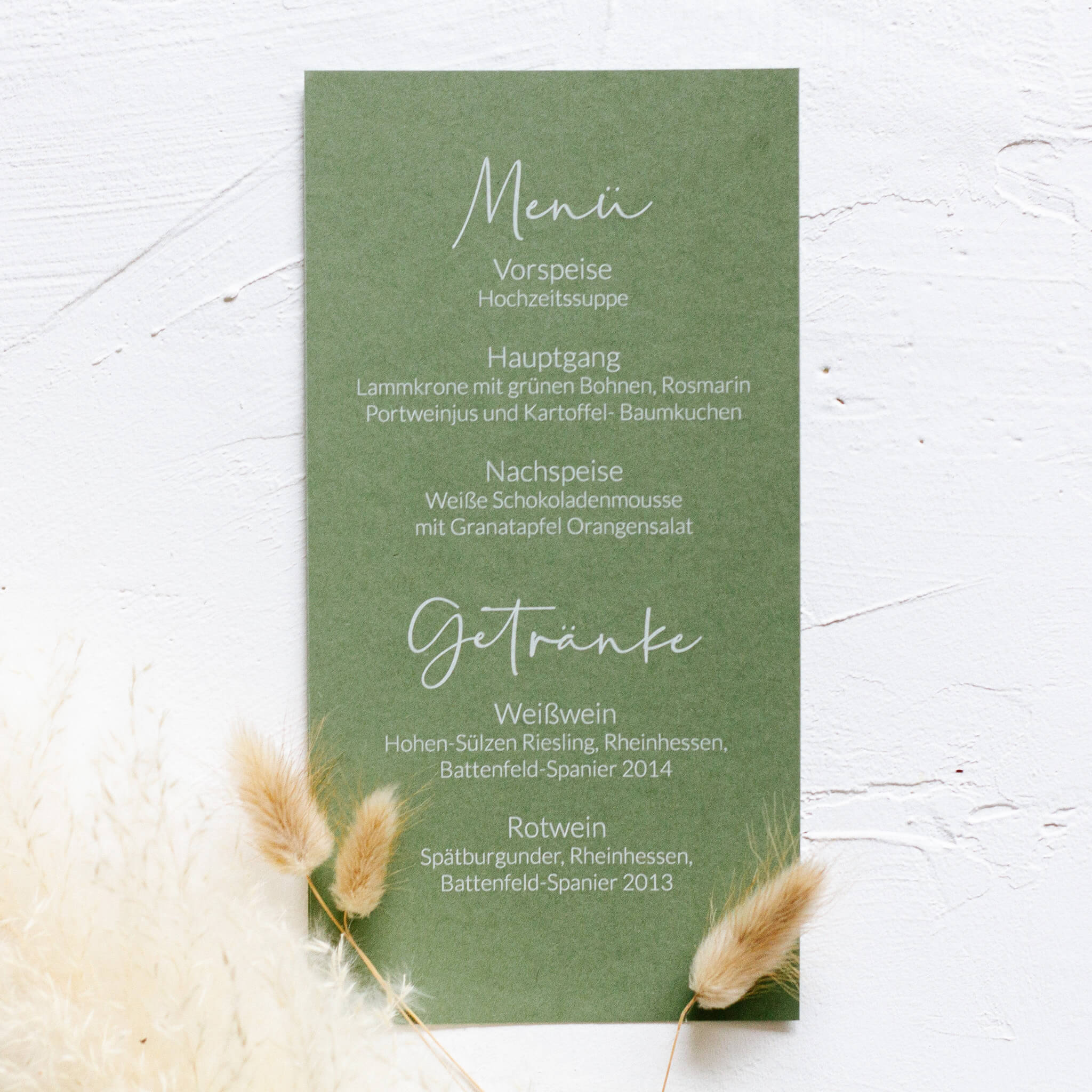 Menükarte Hochzeit Simple Oliv - Siegel Boutique Mestharm