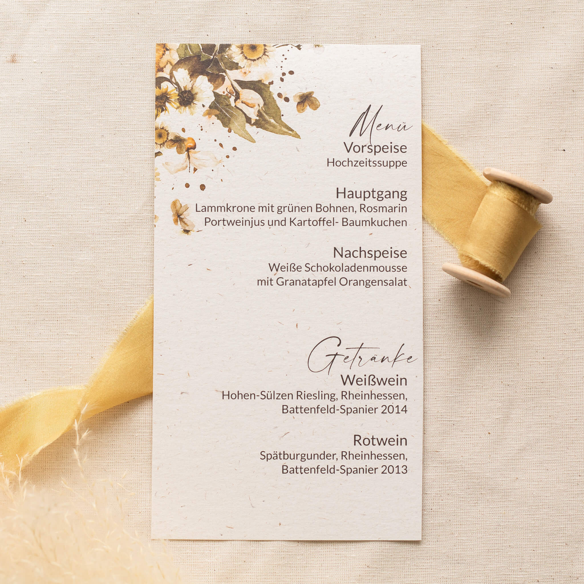 Menükarte Landliebe Hochzeit - Siegel Boutique Mestharm